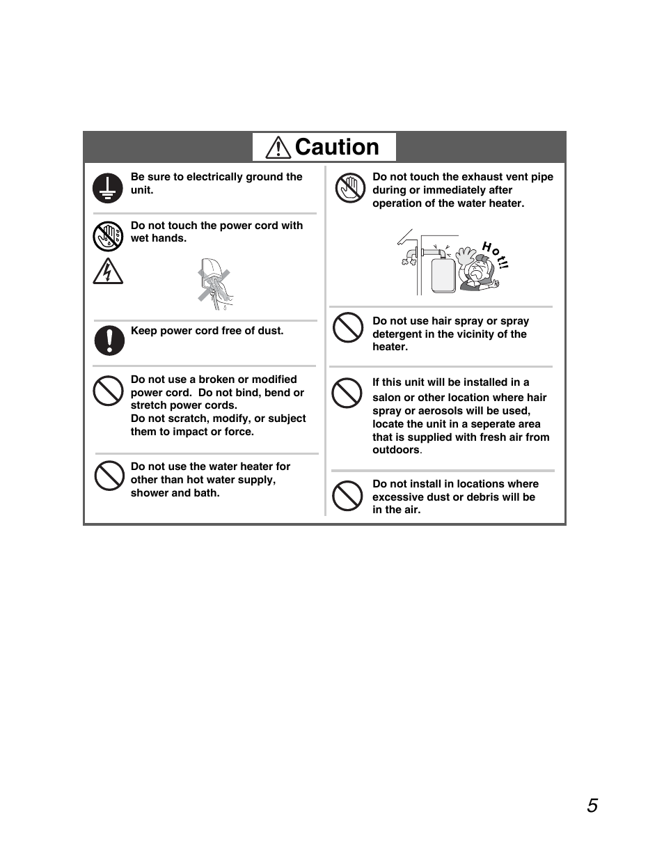 Caution | John Wood Noritz N-069M_N-069S User Manual | Page 5 / 66