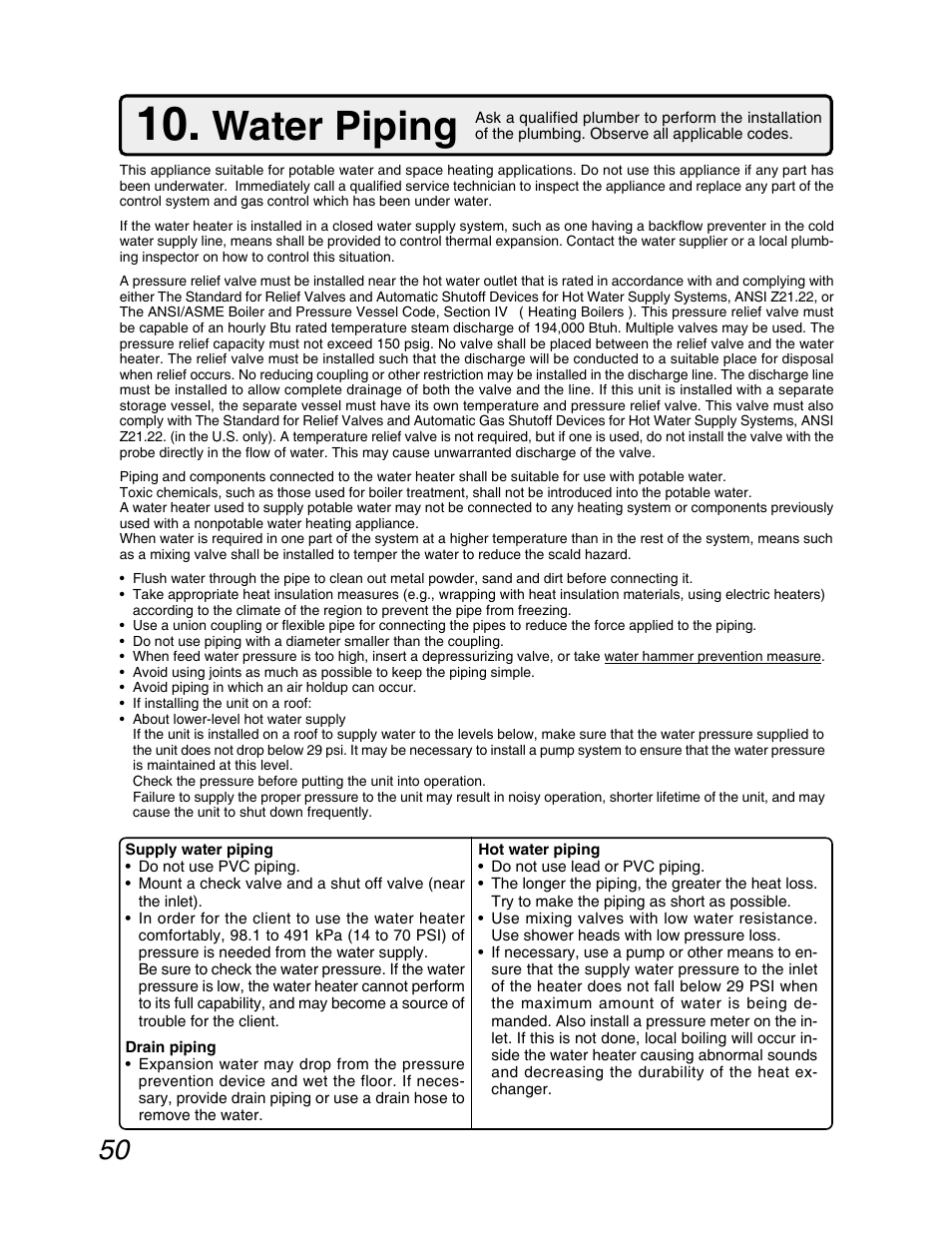 Water piping | John Wood Noritz N-069M_N-069S User Manual | Page 50 / 66