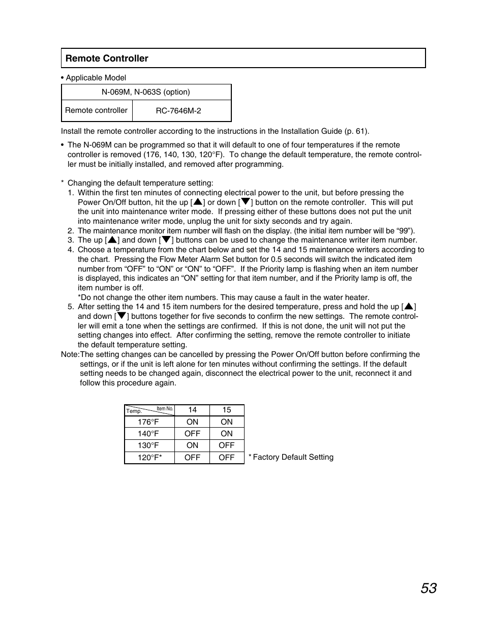 Default settings | John Wood Noritz N-069M_N-069S User Manual | Page 53 / 66