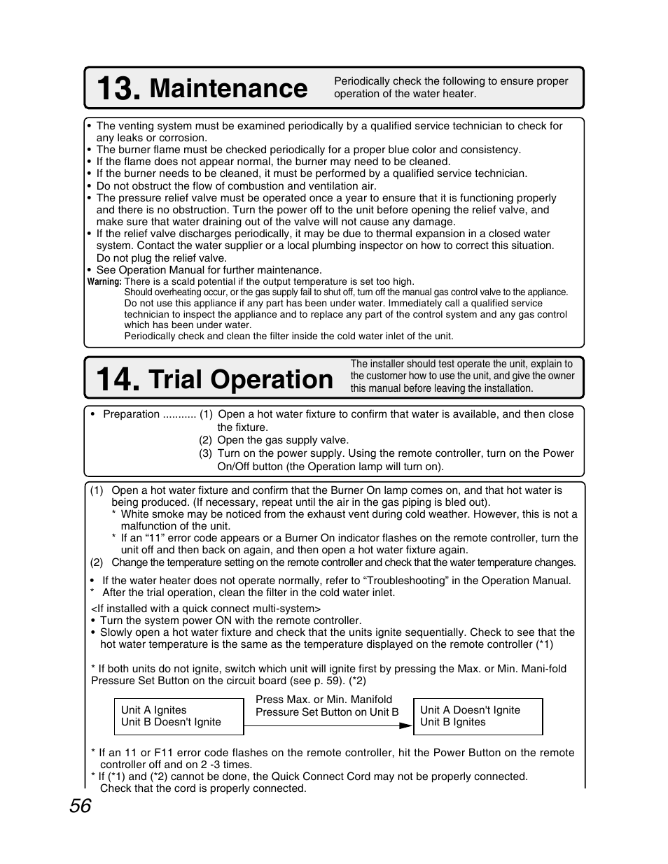 Maintenance, Trial operation | John Wood Noritz N-069M_N-069S User Manual | Page 56 / 66