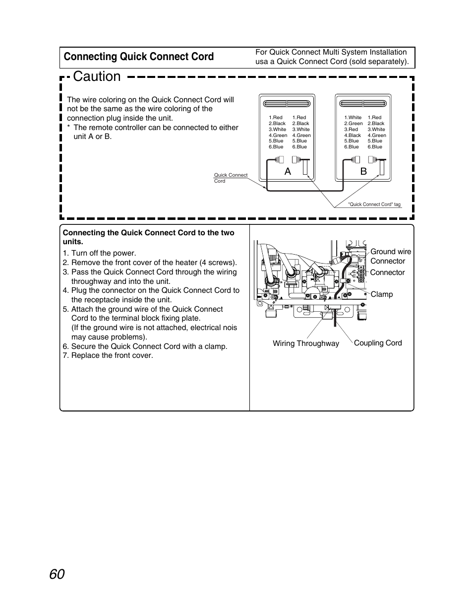 Wiring, Caution, Connecting quick connect cord | John Wood Noritz N-069M_N-069S User Manual | Page 60 / 66