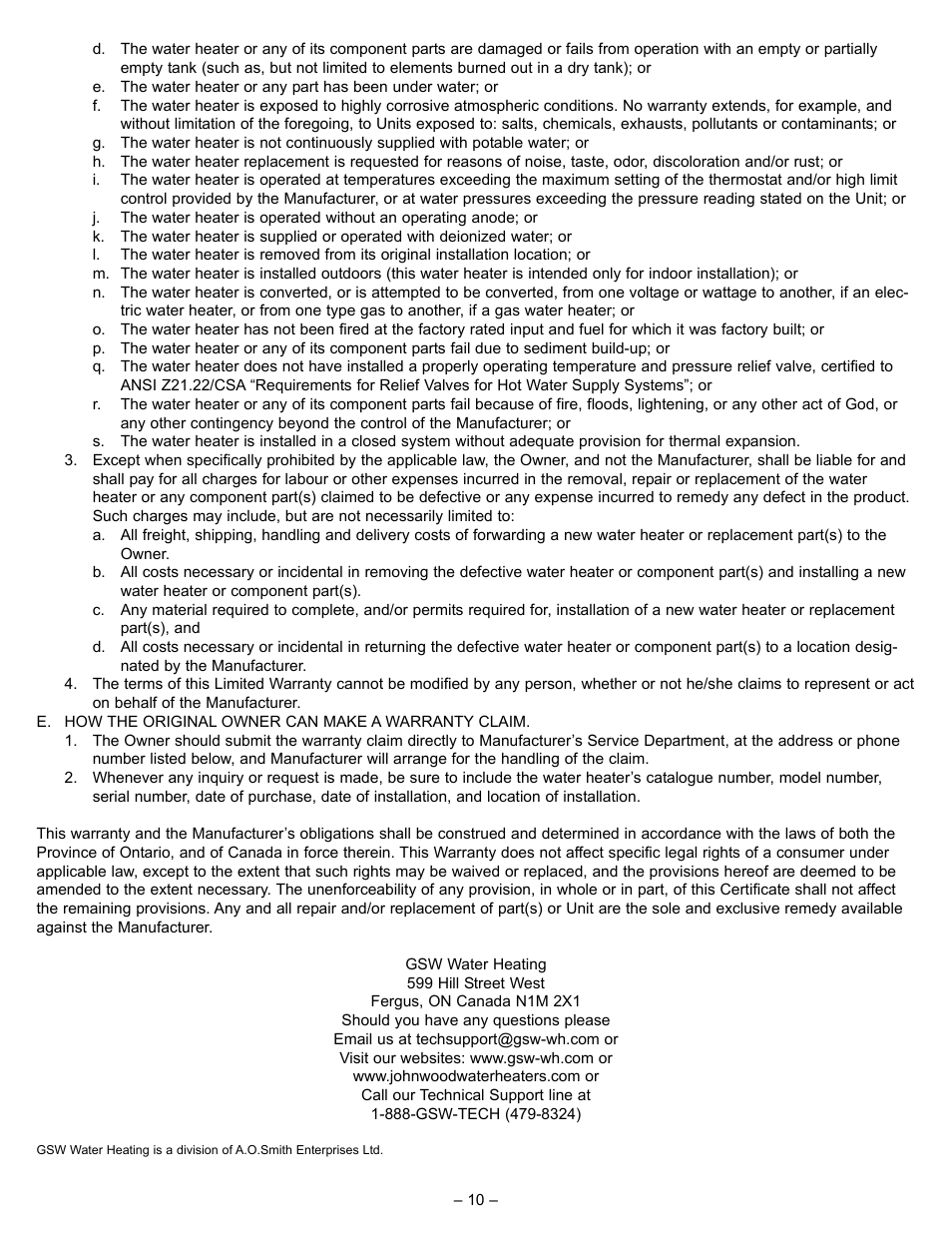 John Wood FlowTHRU Storage Tanks User Manual | Page 10 / 10