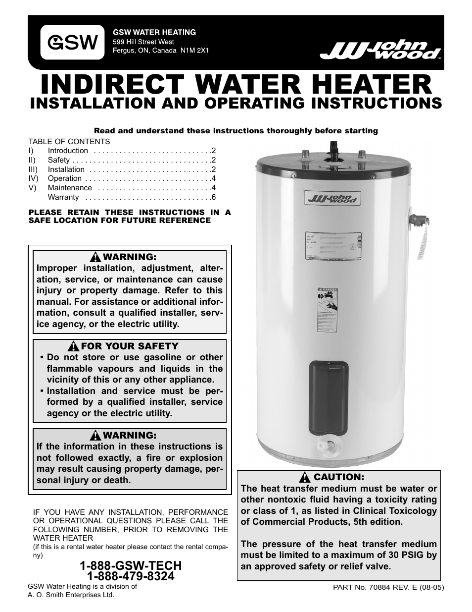 John Wood Indirect Water Heaters User Manual | 8 pages