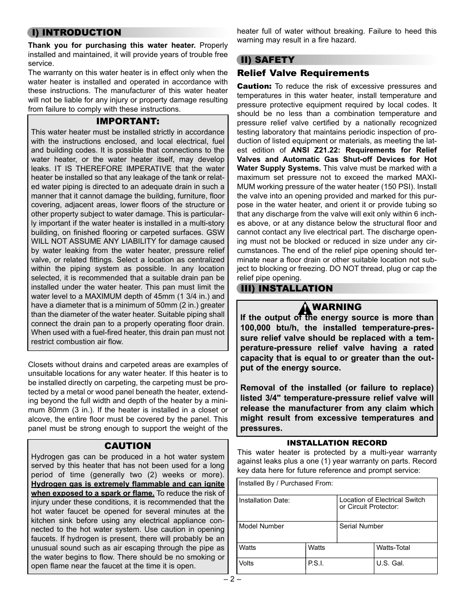 John Wood Indirect Water Heaters User Manual | Page 2 / 8