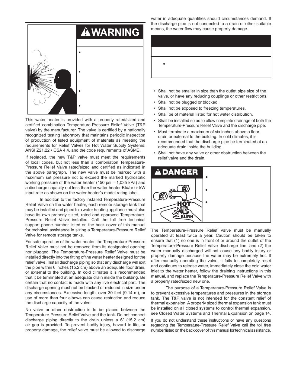 Temperature-pressure relief valve, Temperature, See t&p | Caution, Water damage hazard | John Wood Commercial - 300-400K BTU User Manual | Page 15 / 76