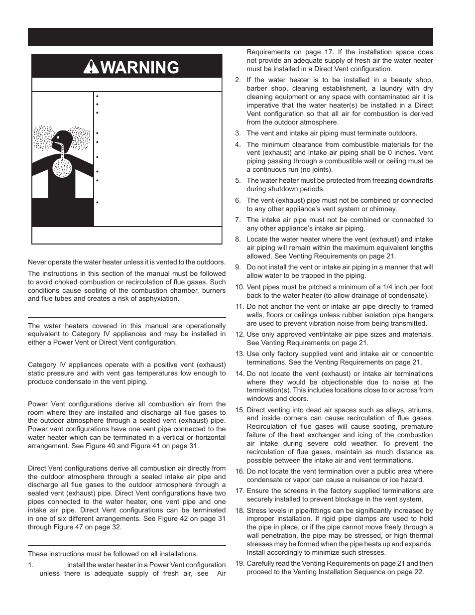 Venting installation, General venting information, General venting instructions | John Wood Commercial - 300-400K BTU User Manual | Page 20 / 76