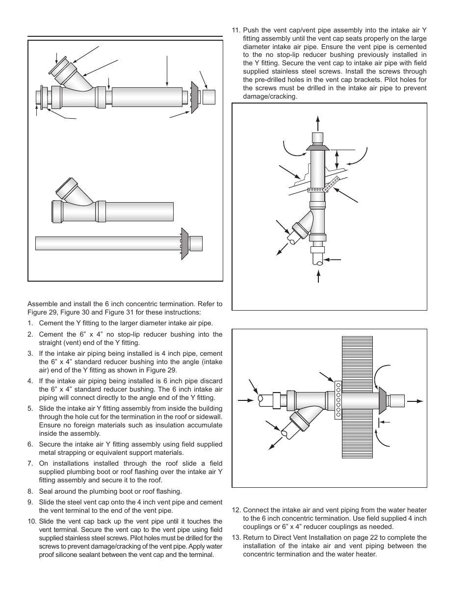 6 inch concentric termination installation, 6 inch | John Wood Commercial - 300-400K BTU User Manual | Page 28 / 76