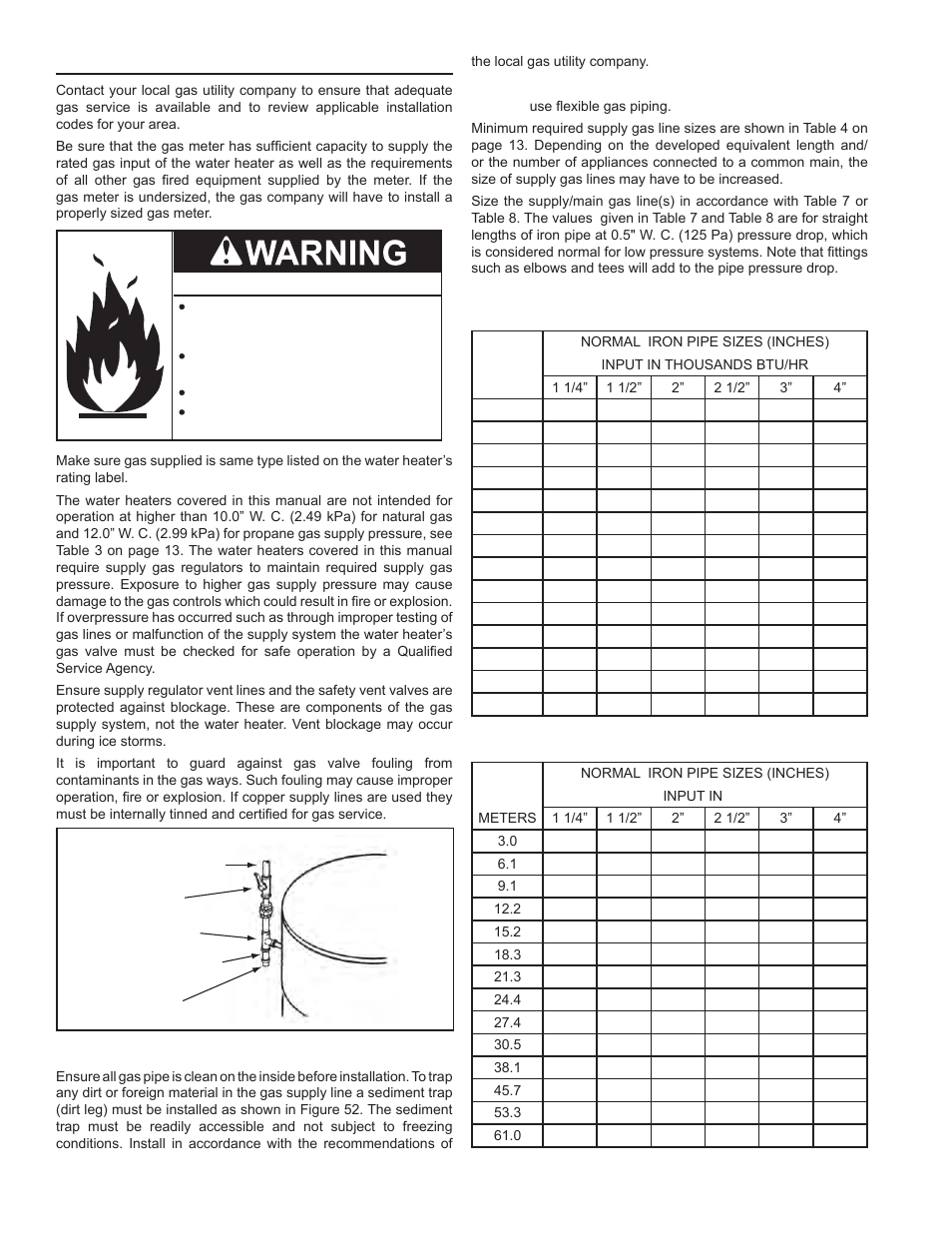 Supply gas line installation, Gas line sizing | John Wood Commercial - 300-400K BTU User Manual | Page 36 / 76