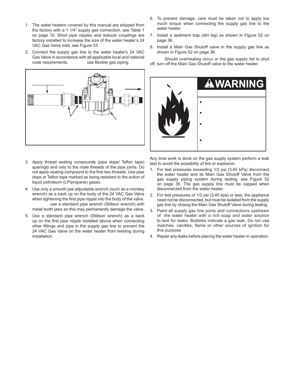 Supply gas line connection | John Wood Commercial - 300-400K BTU User Manual | Page 37 / 76