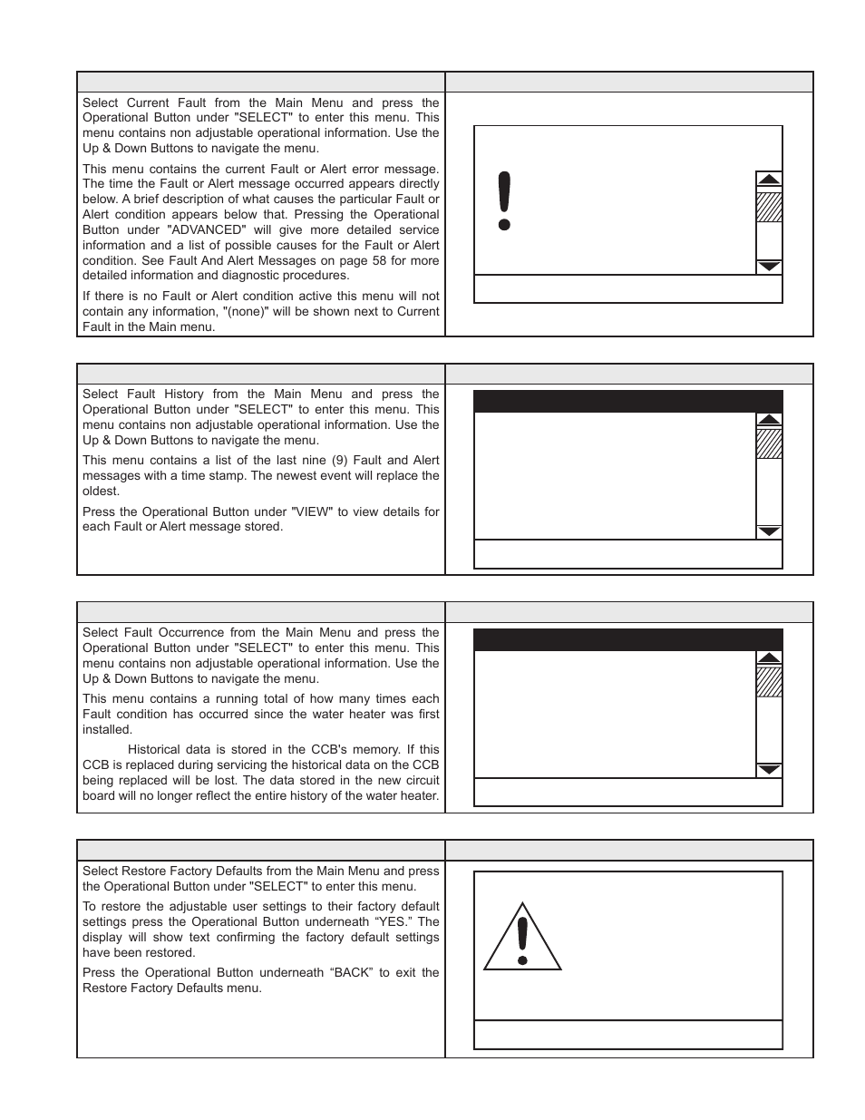 Blocked exhaust, Restore factory defaults | John Wood Commercial - 300-400K BTU User Manual | Page 47 / 76