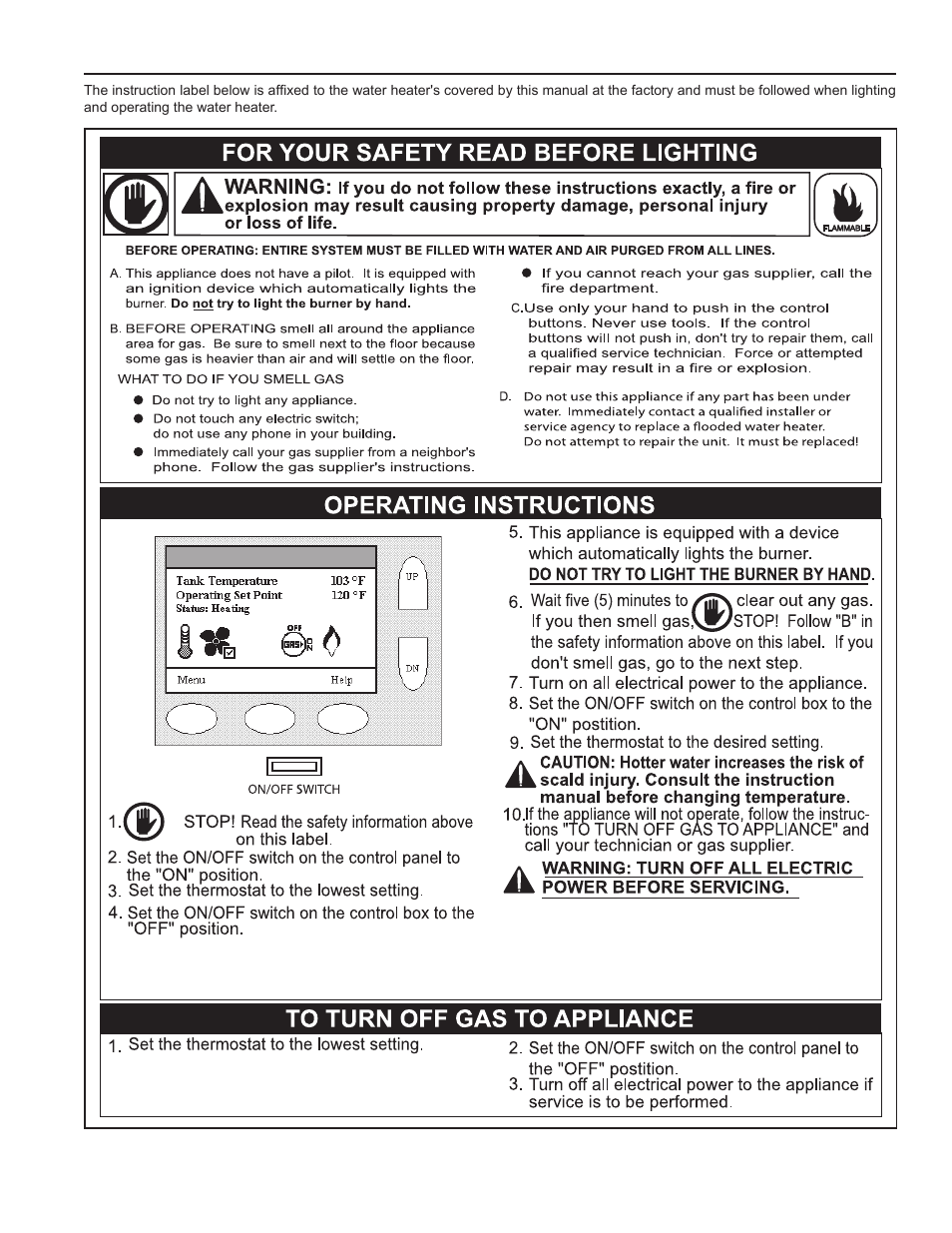 Lighting & operation label - ajwsh130 400 104 | John Wood Commercial - 300-400K BTU User Manual | Page 53 / 76