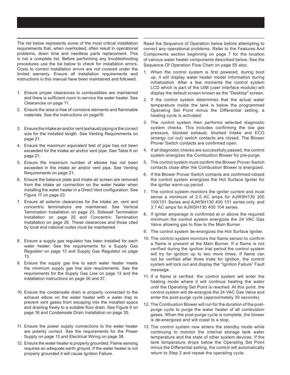 Troubleshooting, Installation checklist, Sequence of operation | Installation checklist sequence of operation | John Wood Commercial - 300-400K BTU User Manual | Page 54 / 76