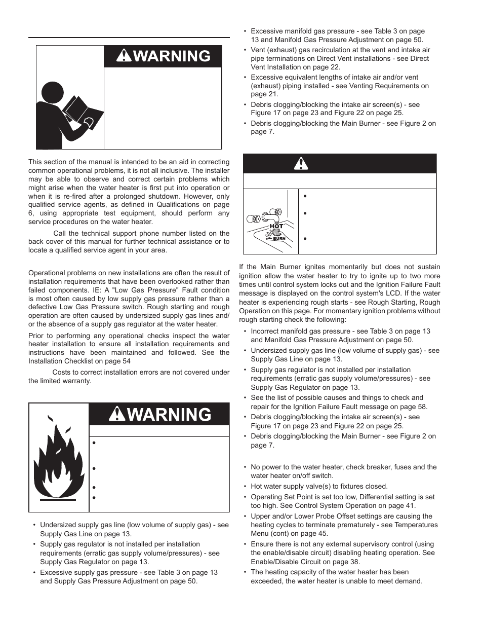 Operational problems, Caution | John Wood Commercial - 300-400K BTU User Manual | Page 56 / 76