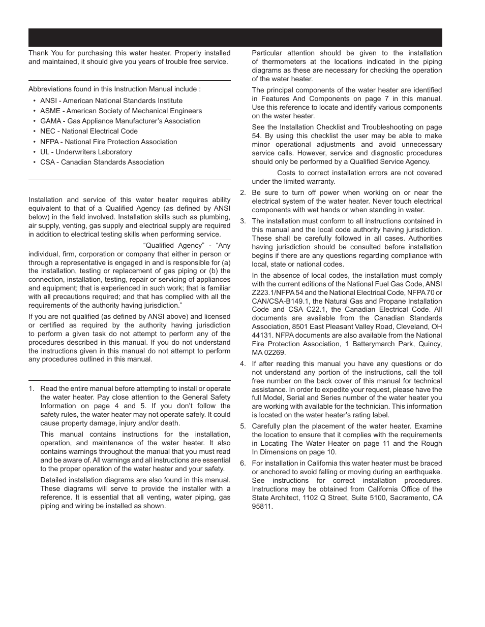 Introduction, Abbreviations used, Qualifications | Preparing for the installation | John Wood Commercial - 300-400K BTU User Manual | Page 6 / 76