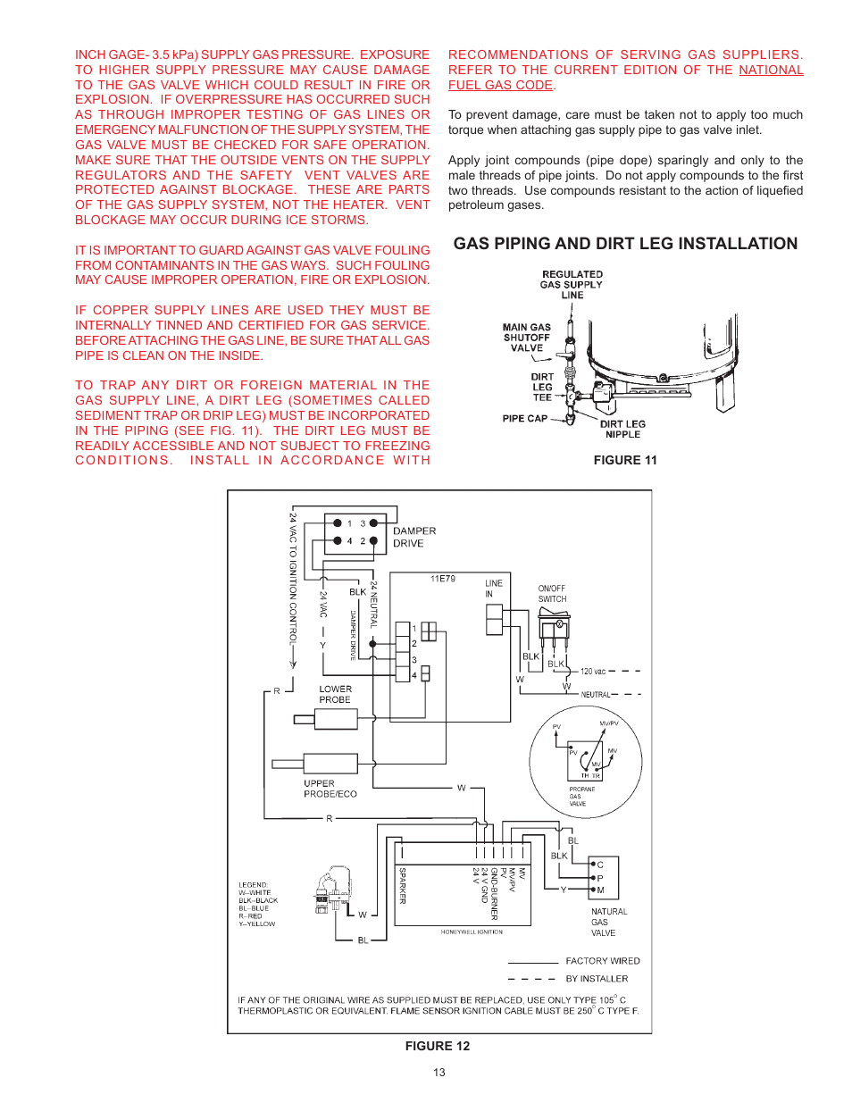 Gas piping and dirt leg installation | John Wood Commercial Atmospheric Vent - AJWSM User Manual | Page 13 / 34