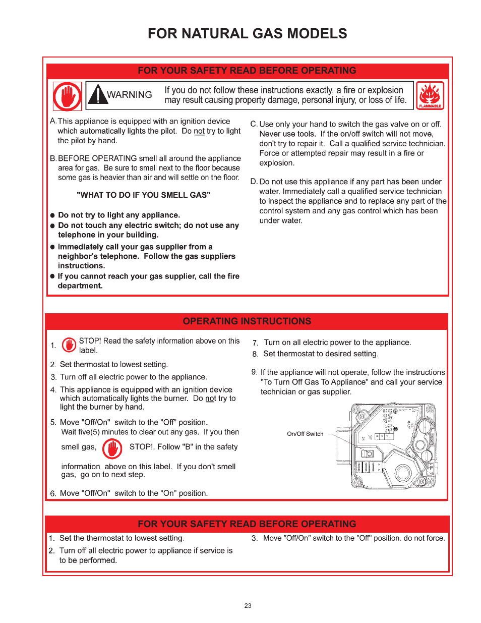 For natural gas models | John Wood Commercial Atmospheric Vent - AJWSM User Manual | Page 23 / 34