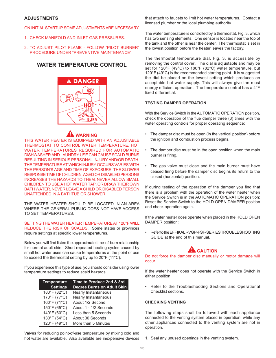 Water temperature control | John Wood Commercial Atmospheric Vent - AJWSM User Manual | Page 25 / 34