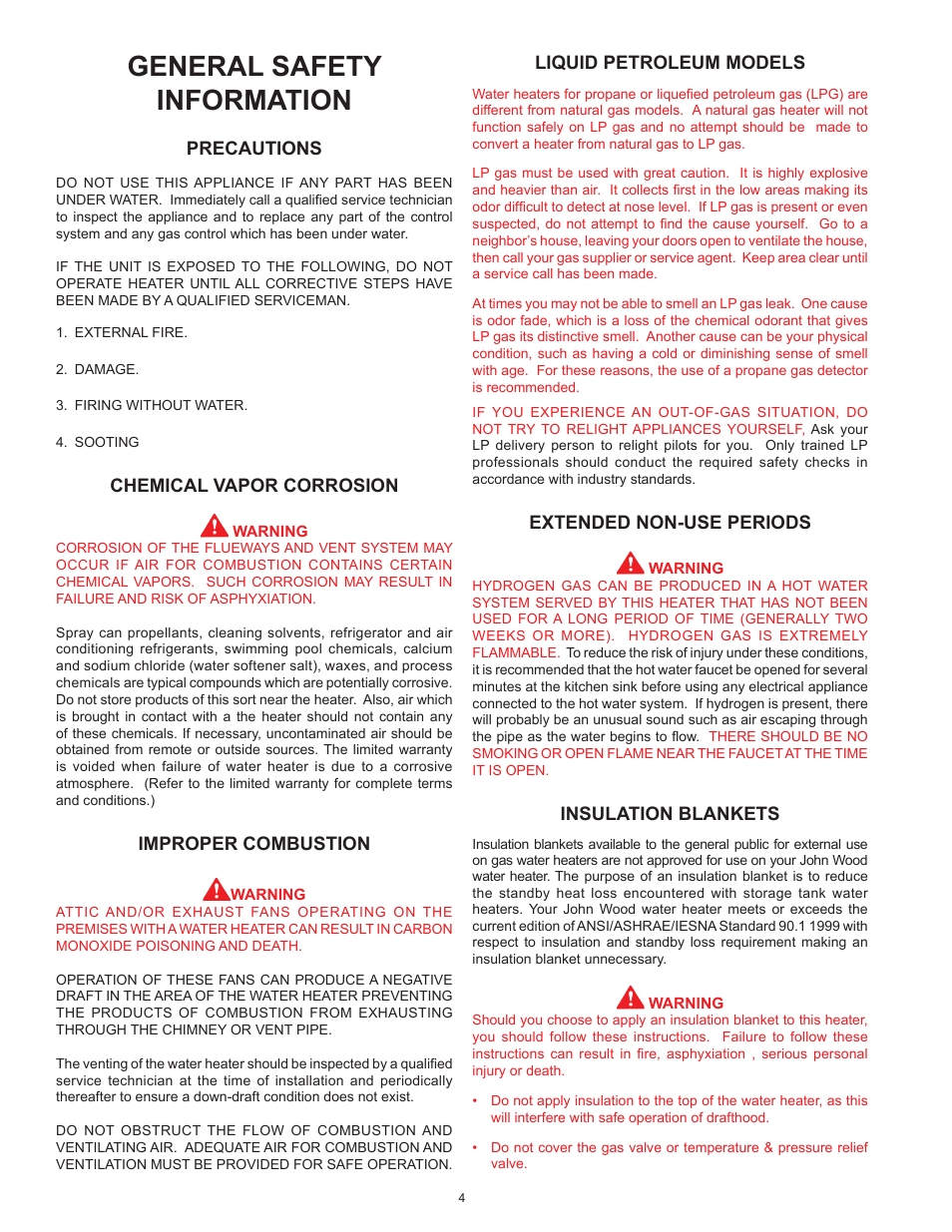 General safety information | John Wood Commercial Atmospheric Vent - AJWSM User Manual | Page 4 / 34