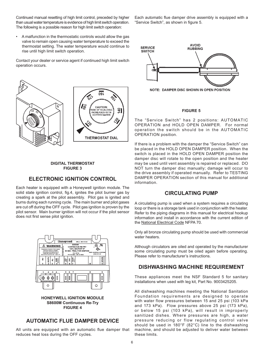 Electronic ignition control, Automatic flue damper device, Circulating pump | Dishwashing machine requirement | John Wood Commercial Atmospheric Vent - AJWSM User Manual | Page 6 / 34