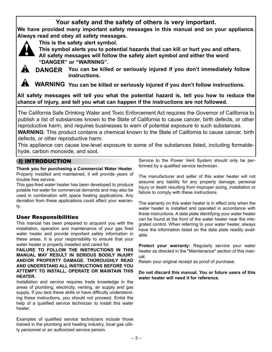 Danger warning | John Wood Commercial - AJWSC User Manual | Page 3 / 29