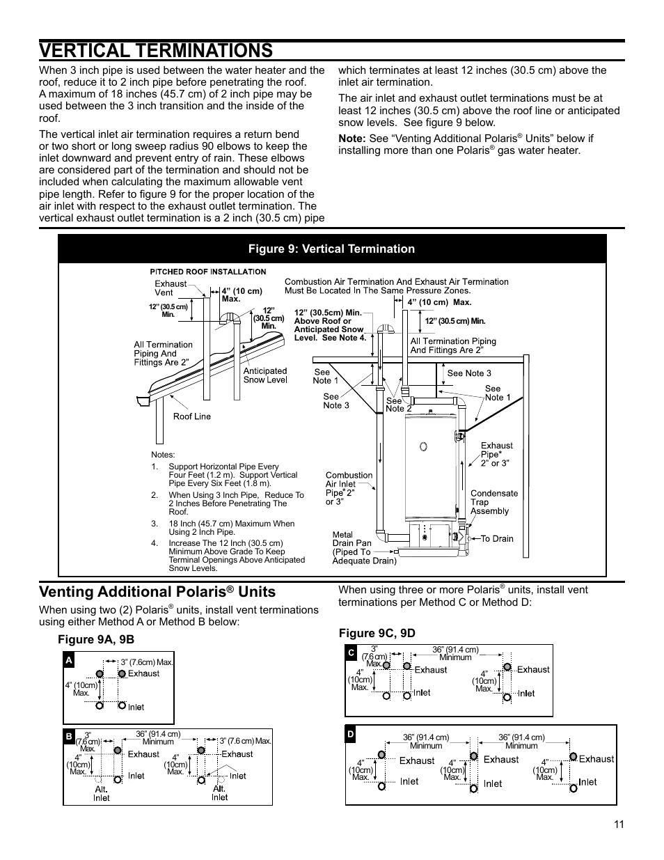 Vertical terminations, Venting additional polaris, Units | Figure 9: vertical termination, Figure 9a, 9b figure 9c, 9d | John Wood Polaris Commercial High-Efficiency User Manual | Page 11 / 32