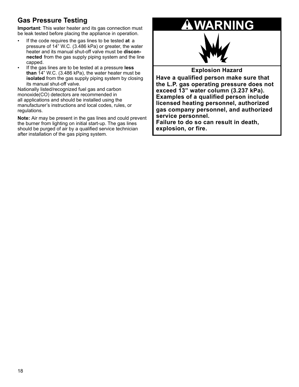 Gas pressure testing | John Wood Polaris Commercial High-Efficiency User Manual | Page 18 / 32