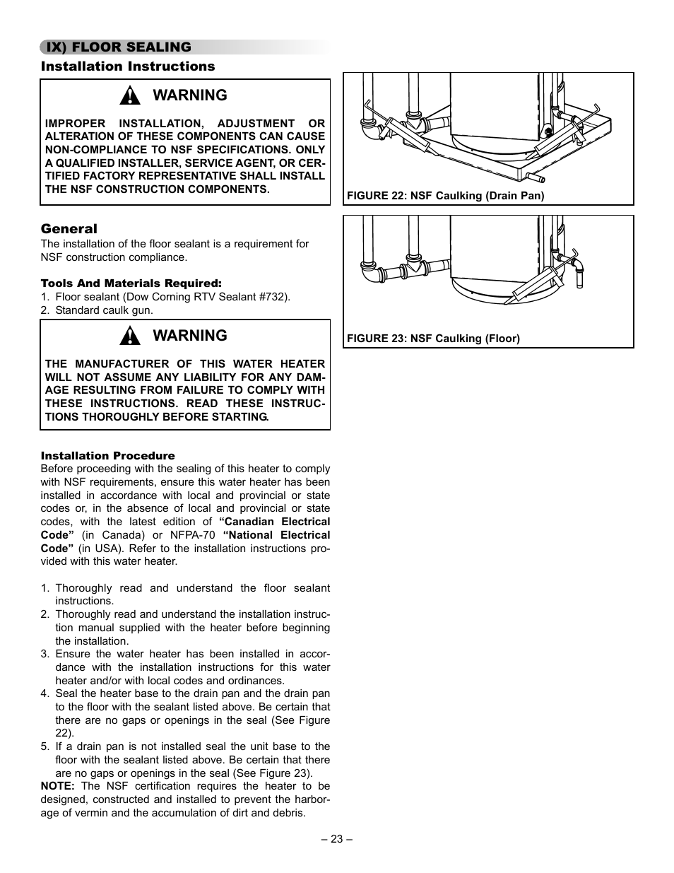 Warning | John Wood Commercial Electric Water Heater User Manual | Page 23 / 24