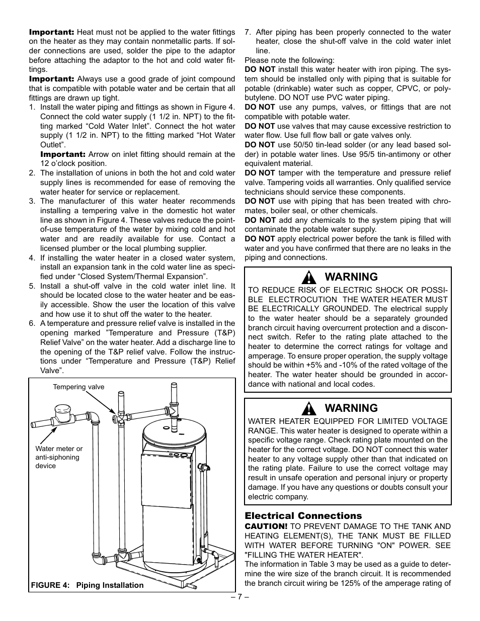 Warning | John Wood Commercial Electric Water Heater User Manual | Page 7 / 24