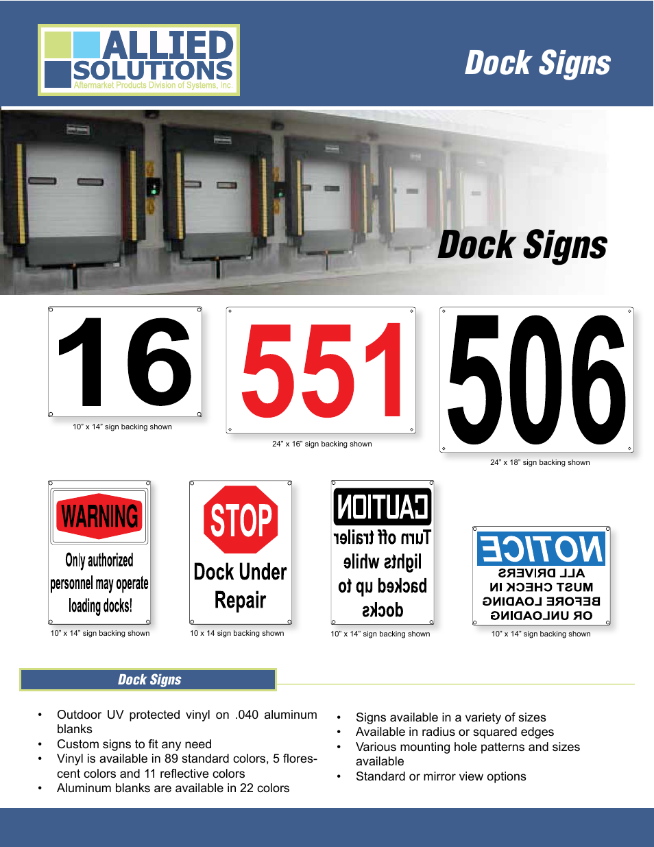 Allied Solutions Dock Signs User Manual | 2 pages