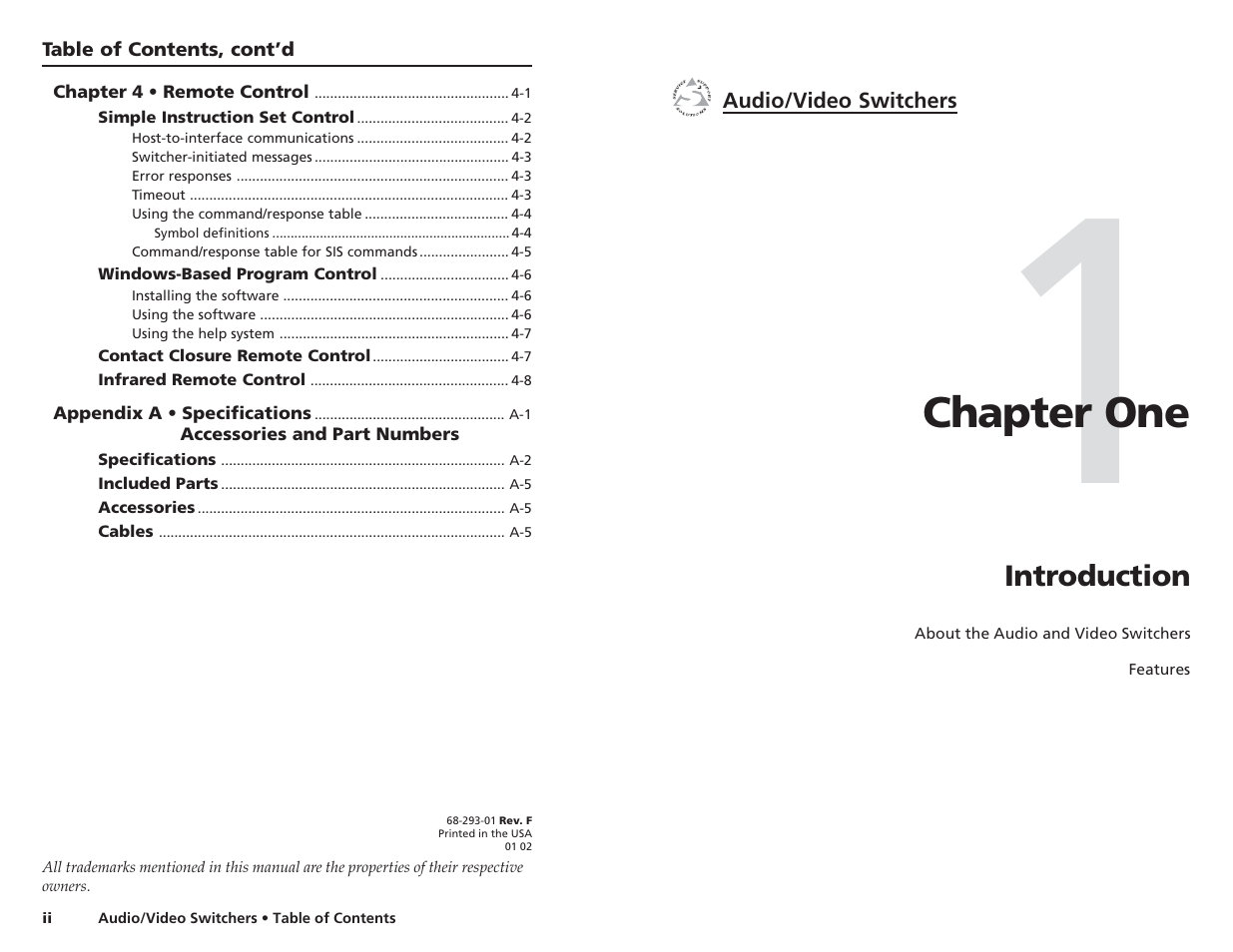 Chapter one | Extron Electronics Audio-Video Switchers User Manual | Page 4 / 21