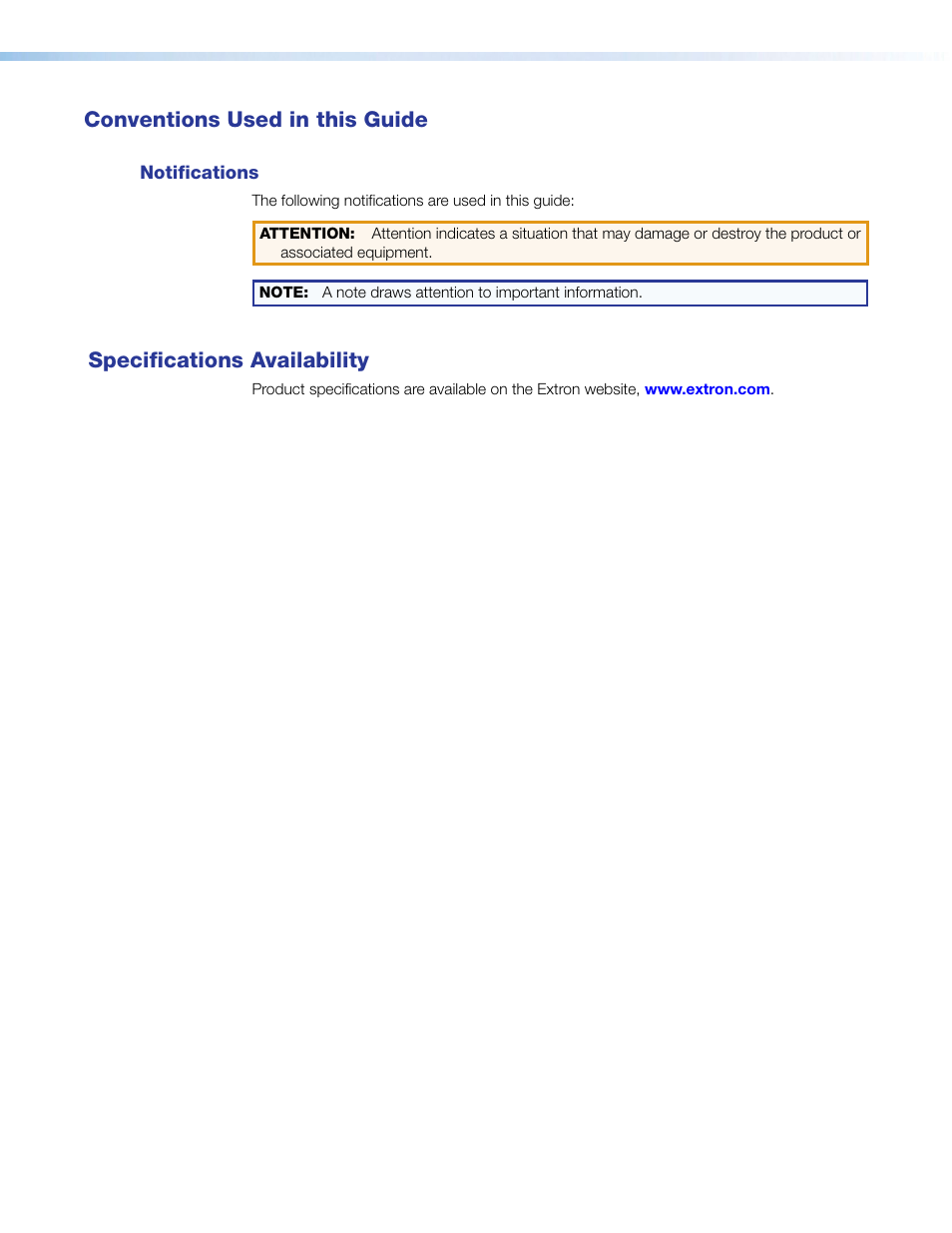 Conventions used, Specifications availability, Conventions used in this guide | Extron Electronics 3G-AE 100 User Guide User Manual | Page 4 / 13