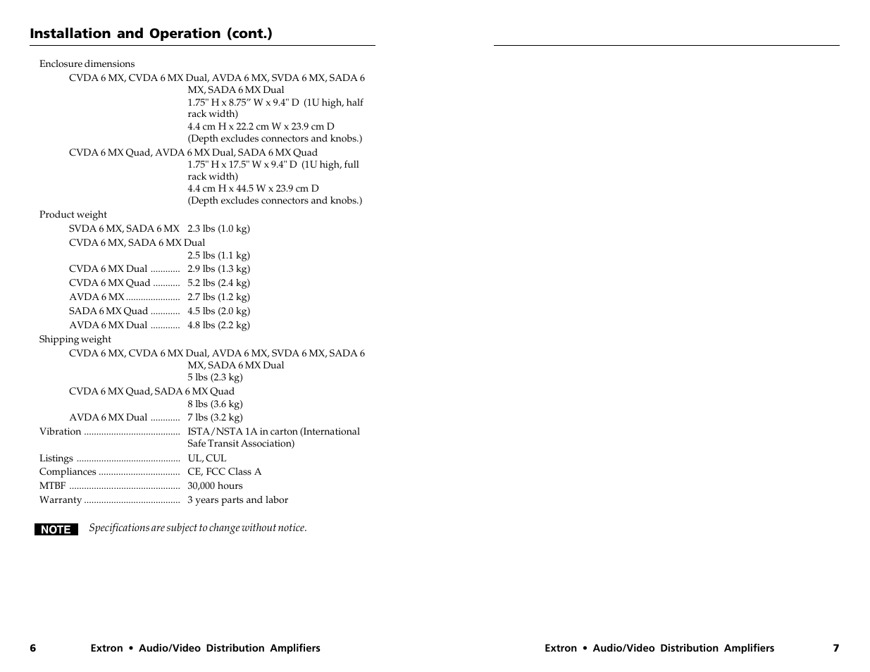 Installation and operation (cont.) | Extron Electronics SVDA 6A MX User Manual | Page 6 / 6