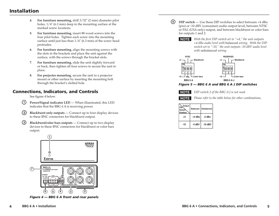 Installation, Connections, indicators, and controls | Extron Electronics BBG 6 A J User Manual | Page 6 / 8