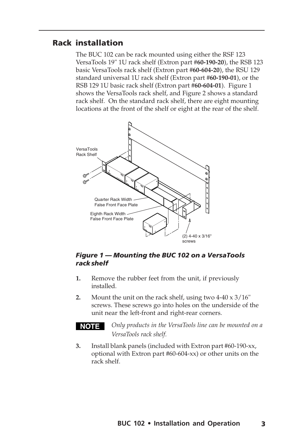 Rack installation, Buc 102 • installation and operation | Extron Electronics BUC 102 User Manual | Page 7 / 18