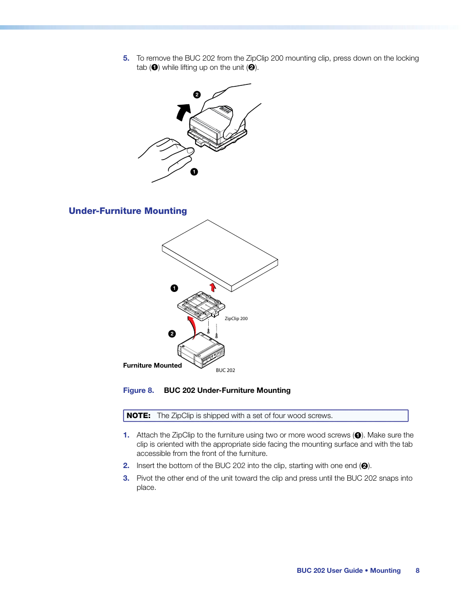 Under-furniture mounting, 12 under-furniture mounting | Extron Electronics BUC 202 User Guide User Manual | Page 12 / 15
