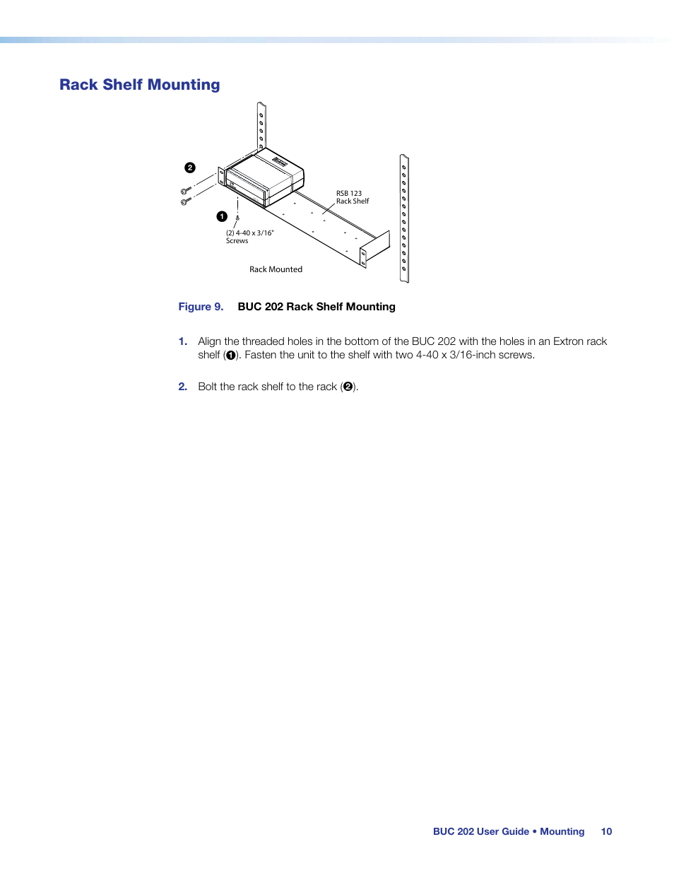 Rack shelf mounting | Extron Electronics BUC 202 User Guide User Manual | Page 14 / 15