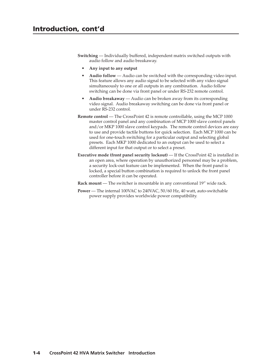 Introduction, cont’d | Extron Electronics CrossPoint 42 HVA User Manual | Page 10 / 46