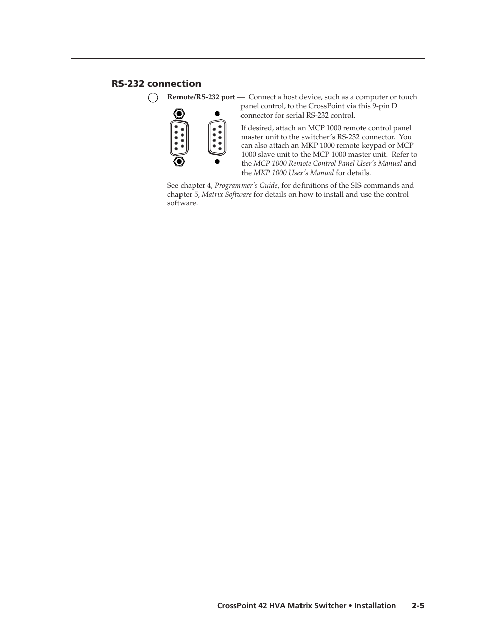 Rs-232 connection | Extron Electronics CrossPoint 42 HVA User Manual | Page 15 / 46