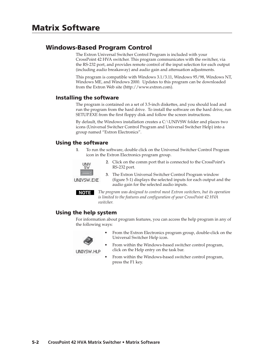 Matrix software, Matrix software, cont’d, Windows-based program control | Extron Electronics CrossPoint 42 HVA User Manual | Page 32 / 46