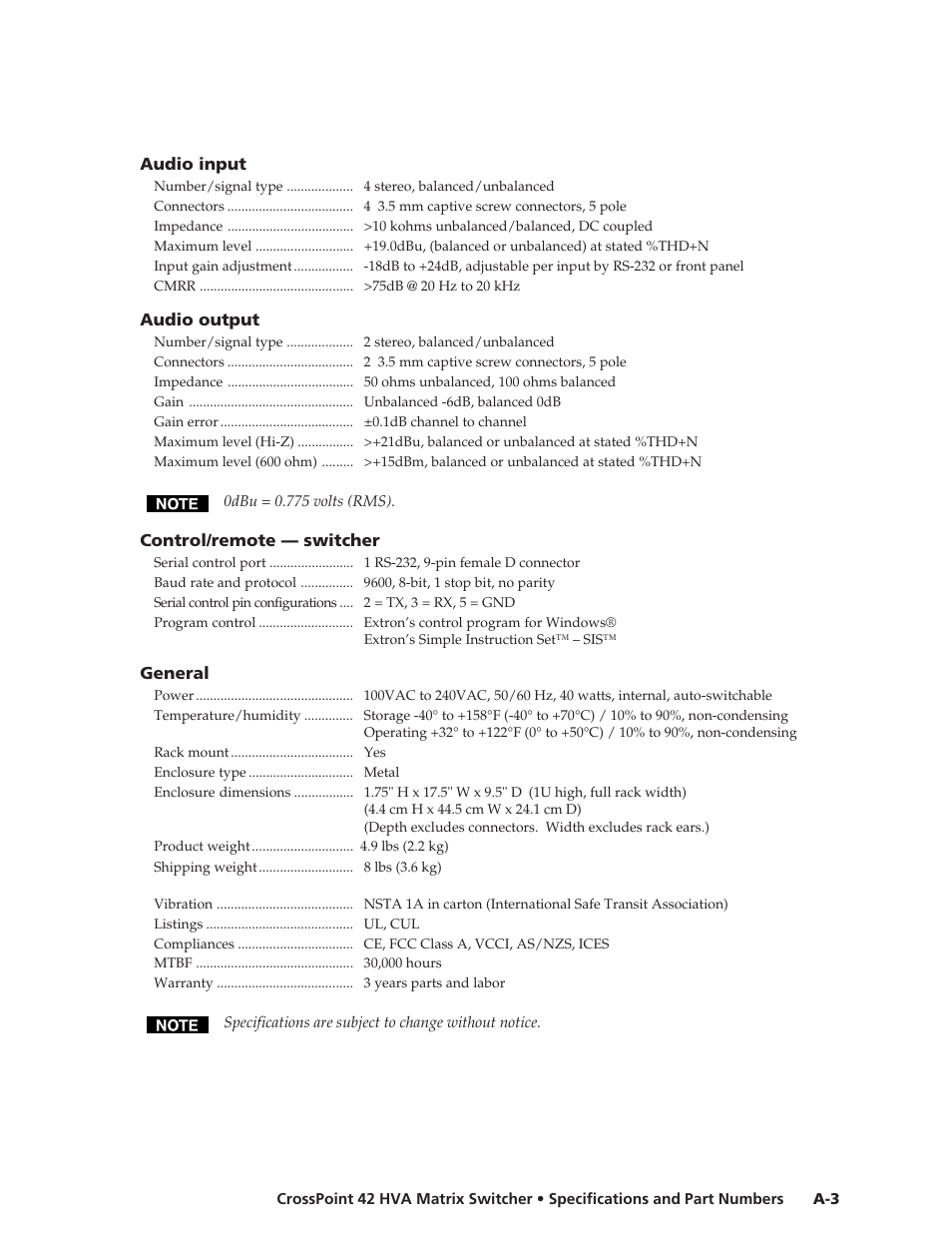 Extron Electronics CrossPoint 42 HVA User Manual | Page 37 / 46