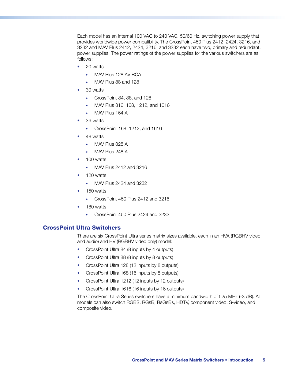 Crosspoint ultra switchers | Extron Electronics MAV Plus Series User Guide User Manual | Page 11 / 166
