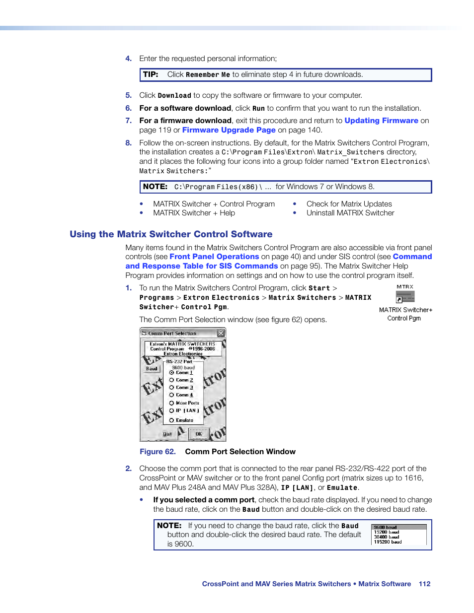 Using the matrix switcher control software, Using the matrix switcher control, Software | Extron Electronics MAV Plus Series User Guide User Manual | Page 118 / 166