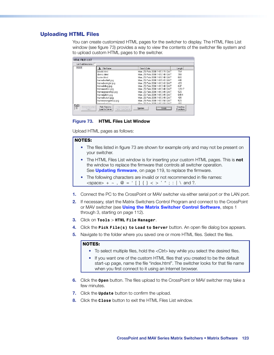 Uploading html files | Extron Electronics MAV Plus Series User Guide User Manual | Page 129 / 166