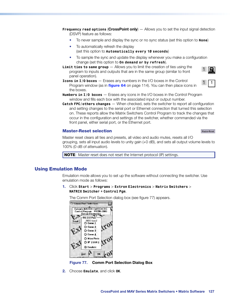 Using emulation mode | Extron Electronics MAV Plus Series User Guide User Manual | Page 133 / 166