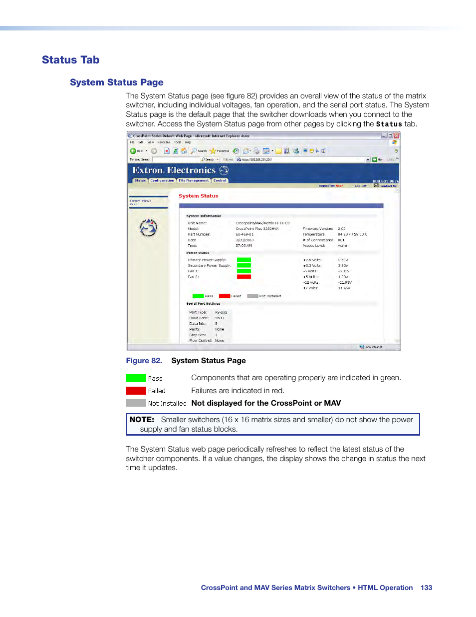 Status tab | Extron Electronics MAV Plus Series User Guide User Manual | Page 139 / 166