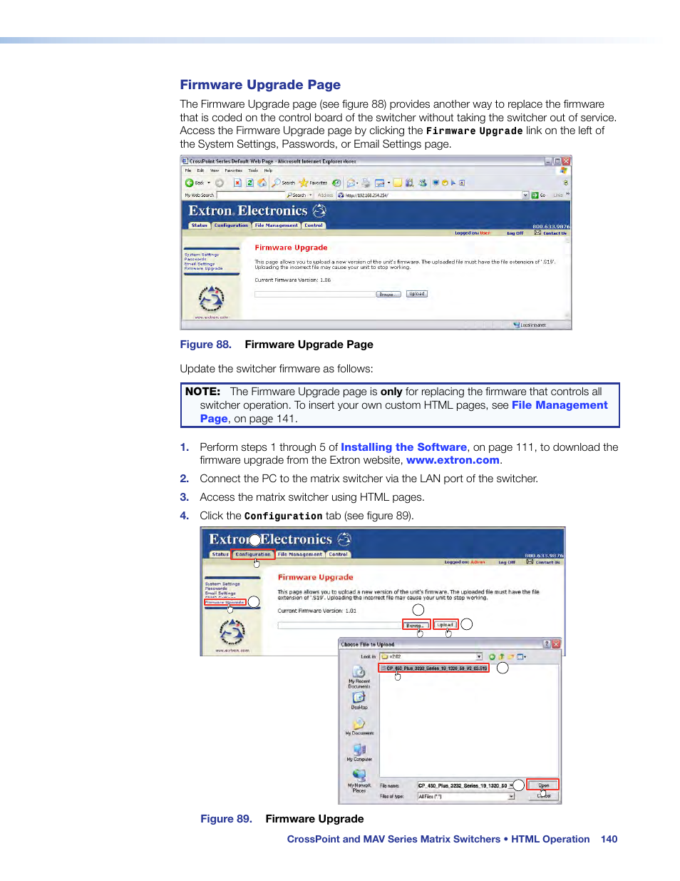 Firmware upgrade page | Extron Electronics MAV Plus Series User Guide User Manual | Page 146 / 166