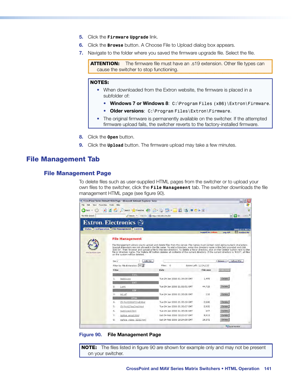 File management tab, File management, On pag | Extron Electronics MAV Plus Series User Guide User Manual | Page 147 / 166