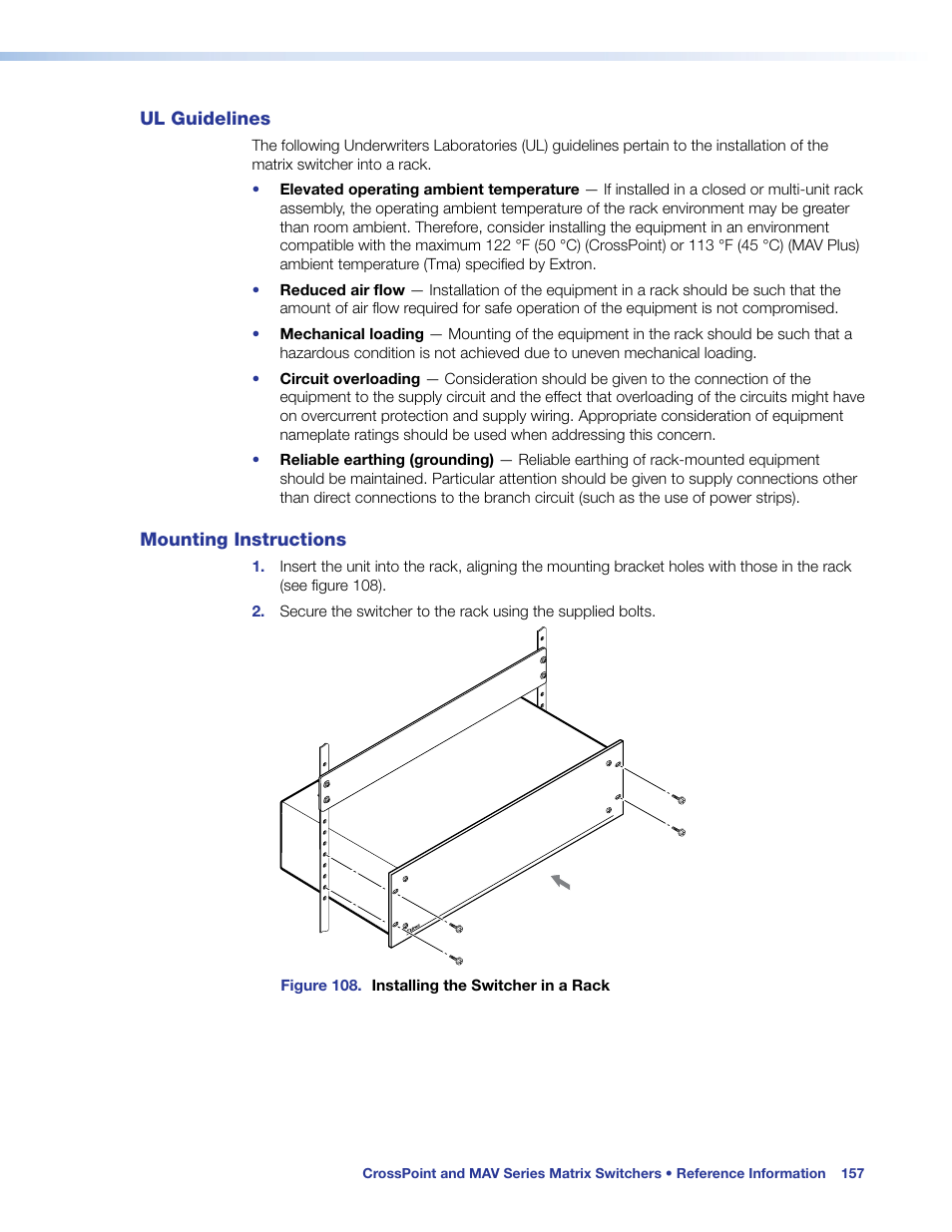 Ul guidelines, Mounting instructions, Ul guidelines mounting instructions | Extron Electronics MAV Plus Series User Guide User Manual | Page 163 / 166