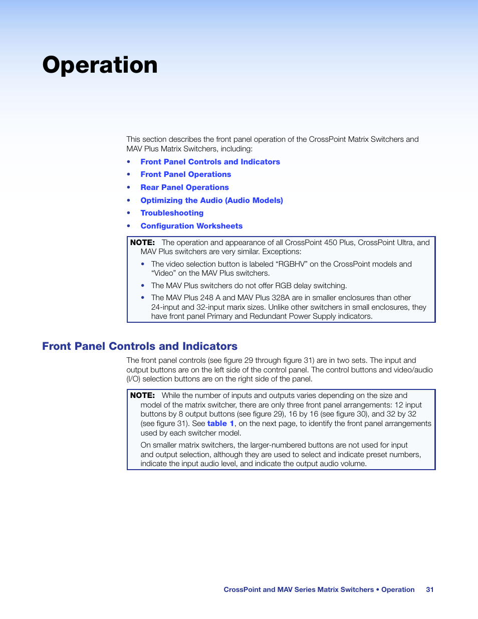 Operation, Front panel controls and indicators | Extron Electronics MAV Plus Series User Guide User Manual | Page 37 / 166