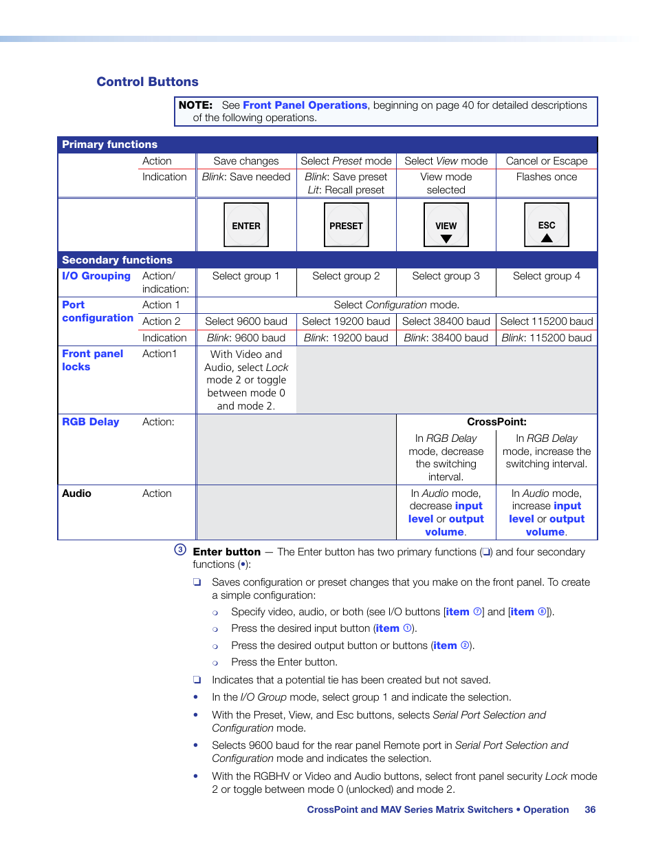Control buttons | Extron Electronics MAV Plus Series User Guide User Manual | Page 42 / 166